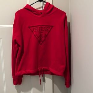 Guess red hoodie with velour logo